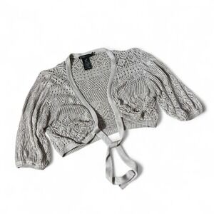 Grass Collection Beige Pointelle Knit Cropped Tie Front Shrug Cardigan M